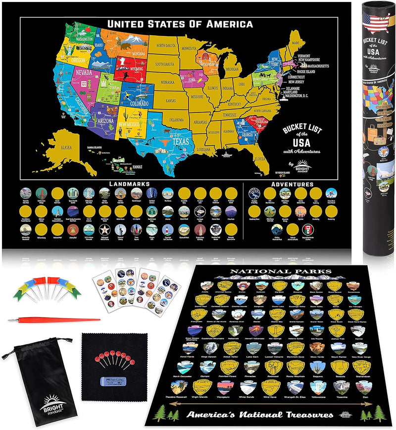 Scratch Off Map of USA & 63 National Parks Bundle – Travel Tracker Gift Set