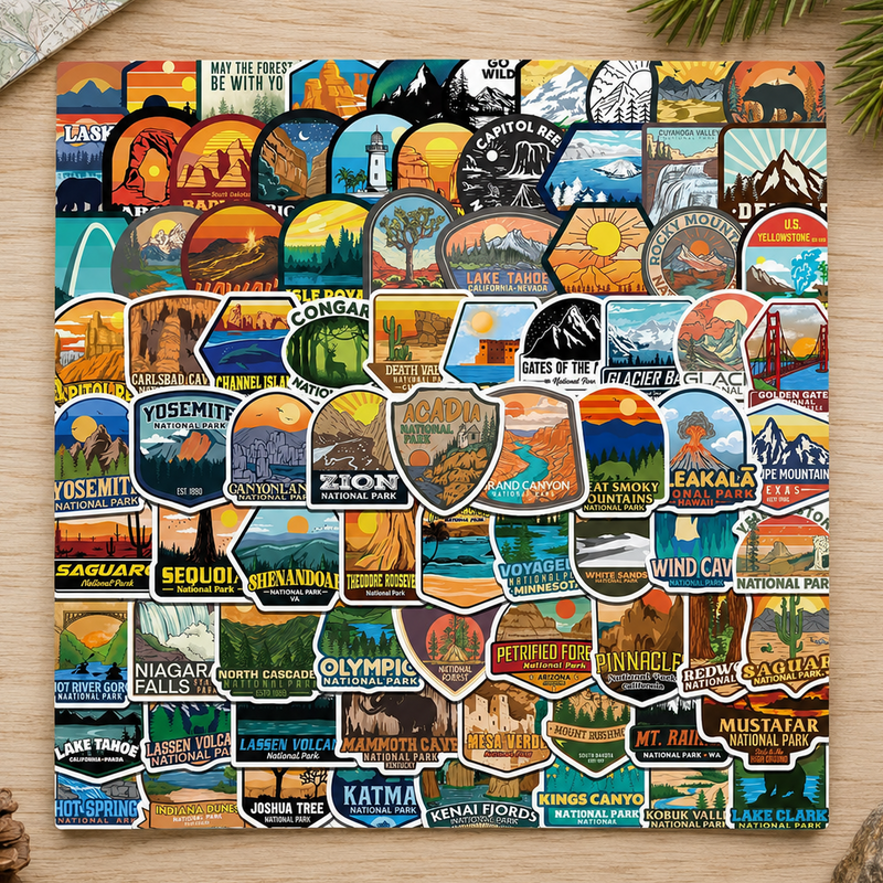 74 Pcs National Park Stickers, Waterproof Vinyl Outdoor Adventure Decals for Water Bottles, Laptops & Cars