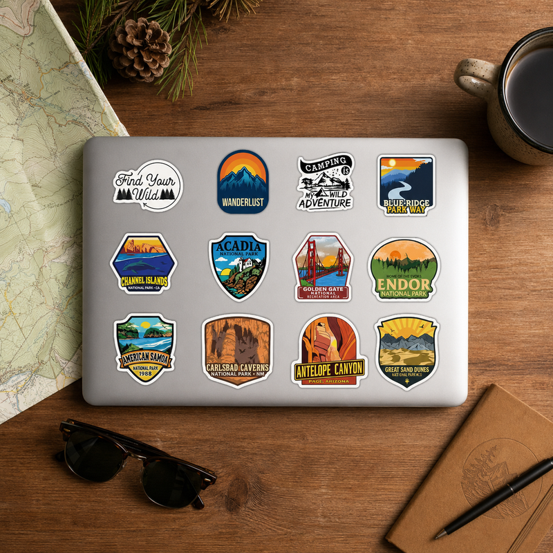 74 Pcs National Park Stickers, Waterproof Vinyl Outdoor Adventure Decals for Water Bottles, Laptops & Cars