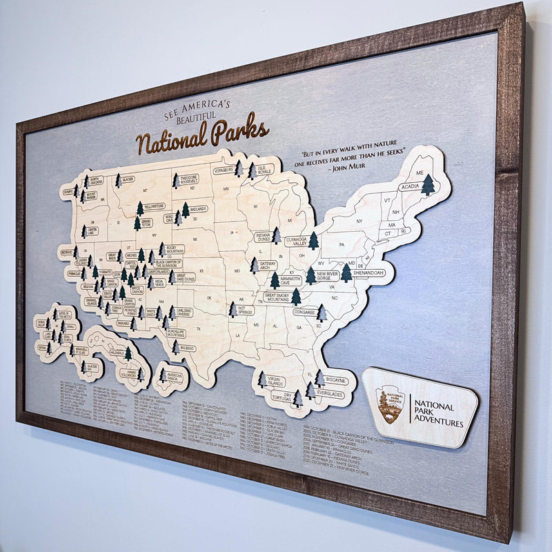 Personalized USA National Parks Travel Tracker Map, Wooden Wall Art, Gift for Hikers