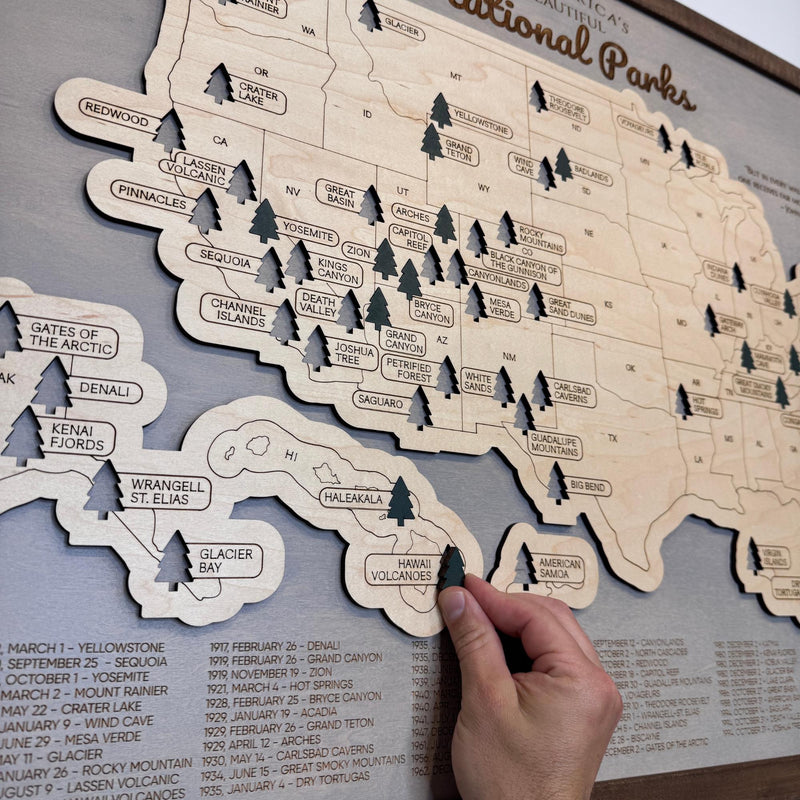 Personalized USA National Parks Travel Tracker Map, Wooden Wall Art, Gift for Hikers